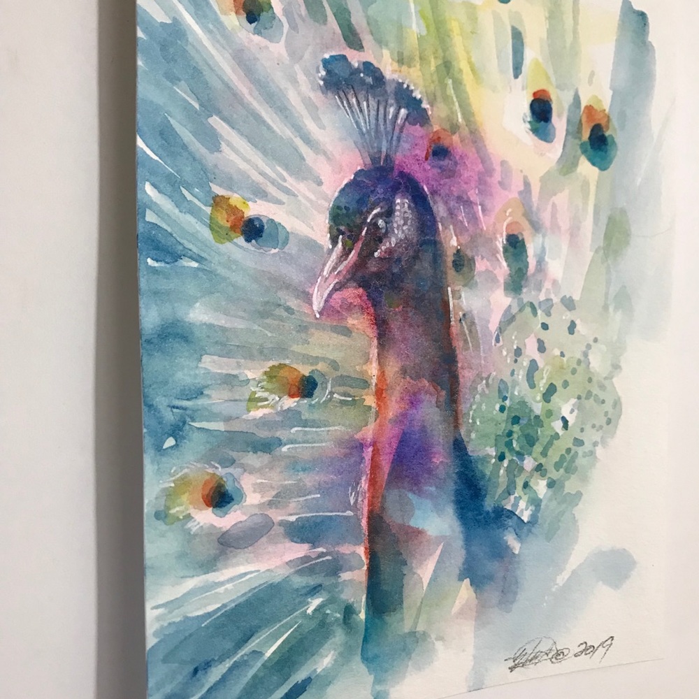 ⭕️ SOLD ⭕️ Original painting peacock Wildlife art - Picture 5 of 8